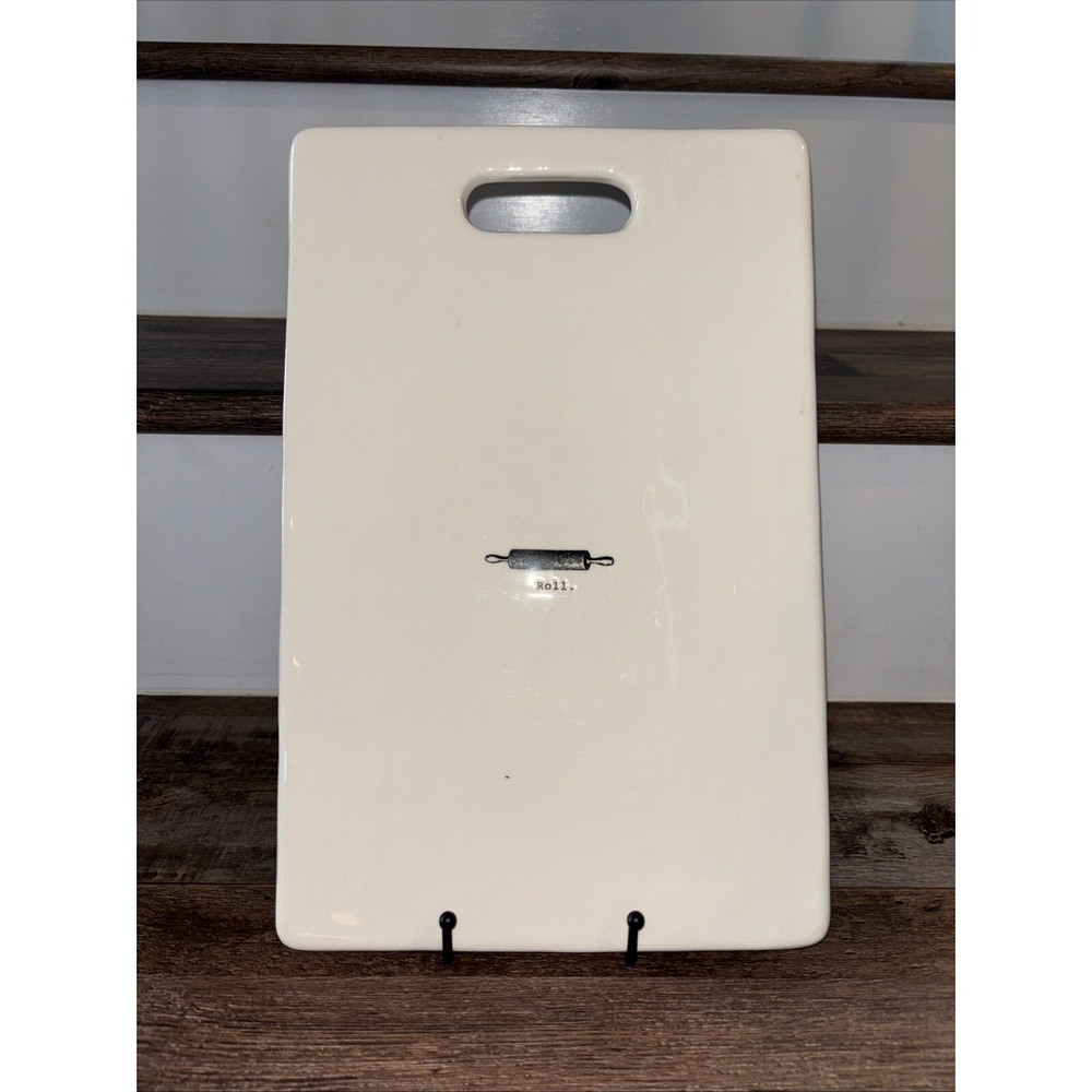 Rae Dunn "Roll" Handled Cheese Board Cutting Board Serving Tray White Porcelain
